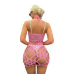 Rochie mini roz elastică tip plasă cu design senzual modern - imagine 2