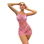 Rochie mini roz elastică tip plasă cu design senzual modern
