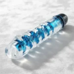 Vibrator Transparent Albastru cu Textură Internă și Vibrații Puternice - imagine 3