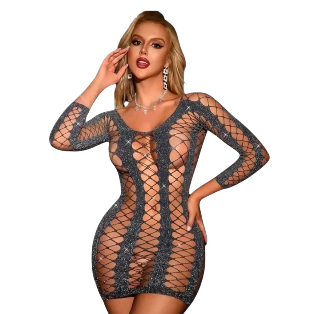 Kyra Rochie Mini Plasă Elastică cu Model Strălucitor și Design Seducător - imagine 1