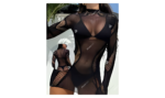 Rochie Mini Neagră Plasă Transparentă Elegantă Pentru Club și Plajă - imagine 2