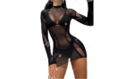 Rochie Mini Neagră Plasă Transparentă Elegantă Pentru Club și Plajă - imagine 3